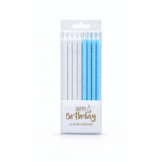 Свеча с блеском, 14,5 см, голубые + белые, 12шт (800080 blue + white)