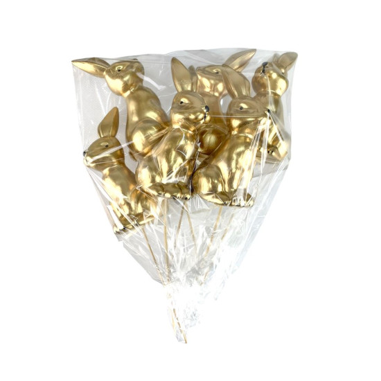 Набір золотих великодніх кроликів14 см -6шт на паличці Золотий (L00220)