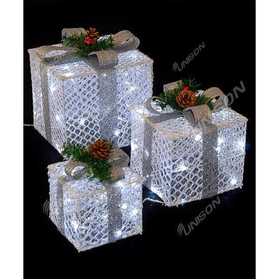 Подарки LED, 45 см белый с серебром (19-042-W)