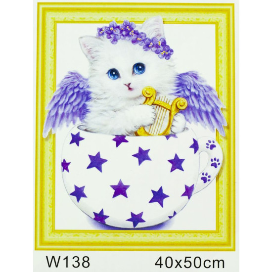 Алмазная мозаика 3D по номерам 40*50 "Котёнок -ангел" карт уп. (W-138)