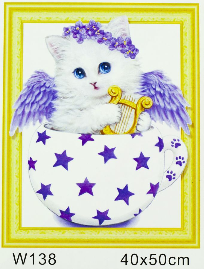 Алмазная мозаика 3D по номерам 40*50 "Котёнок -ангел" карт уп. (W-138)