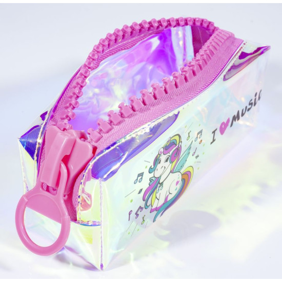 Пенал-косметичка голографічний "Одноріг" кольорова змійка, 6 диз. (6604)