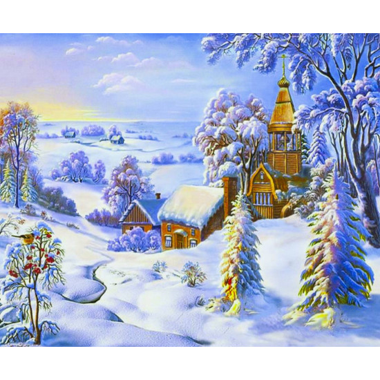 Картина по номерам "Зима в деревне" 40*50см,крас.-акрил,кисть-3шт. (6267_B)