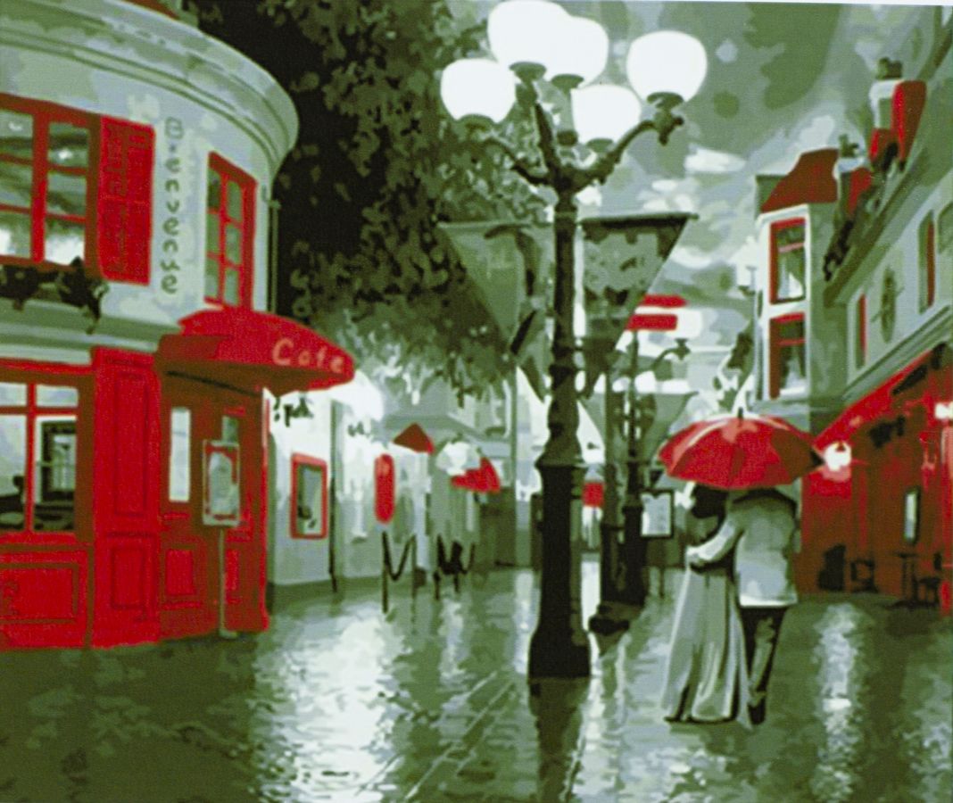 Картина по номерам "Улица.Фонарь.Кафе." 40*50см,крас.-акрил,кисть-3шт. (9299)