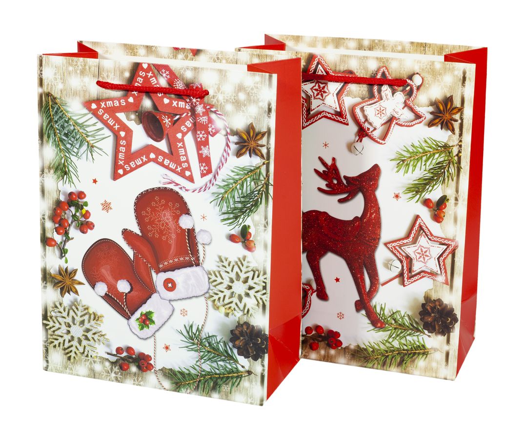 Подарочные пакеты новогодние 18*24*8.5cm с глиттером, Unison, 9318S (9318S/DV-BK5366-1S)