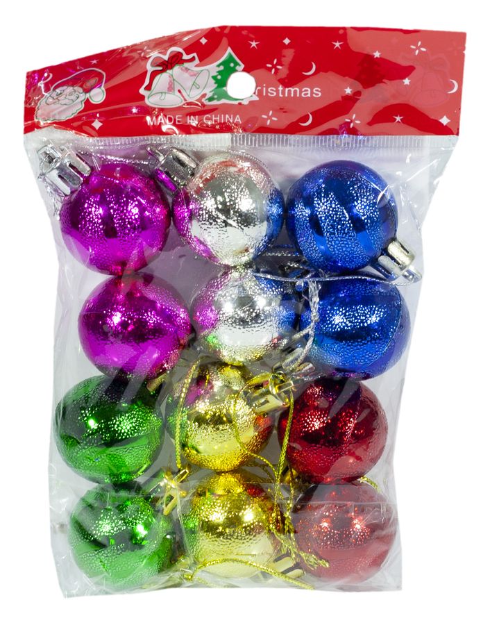 Набір ялинкових кульок "Новорічні" 3см, 12шт, OPP (6472_49)