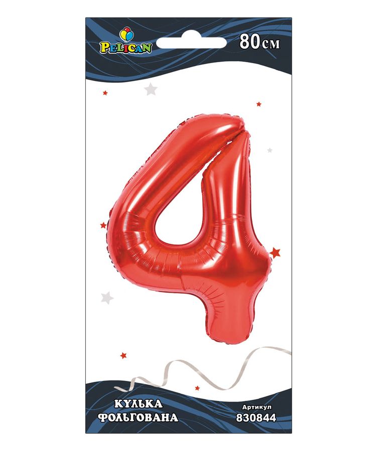 Цифра фольгована Pelican, "4" Червона 80см Червоний Pelican (830844)