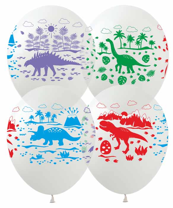 Кульки Pelican 12' (30 см)  "Динозаври-2" на прозорому  10шт/уп Різнокольоровий Pelican (828549)