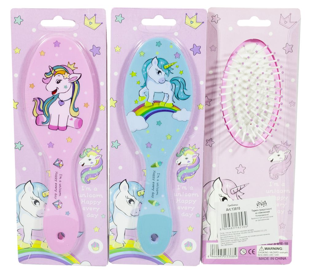 Расческа детская с рисунком на цветном блистере "Единороги" Unison (13810(S010))