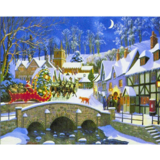 Алмазная мозаика по номерам  30*40см "Зимняя ночь в маленьком городке" в рулоне (71011 GB)