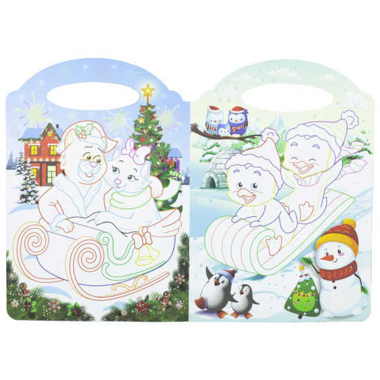 Святкова розмальовка "Зимові сюжети до Новорічних свят" з наклейками в пакетику, А4, 12 сторінок Unison (РМ-37-02)