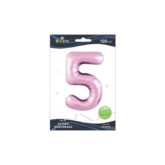 Цифра фольгована Pelican, "5" рожева 100см Рожевий Pelican (831075)