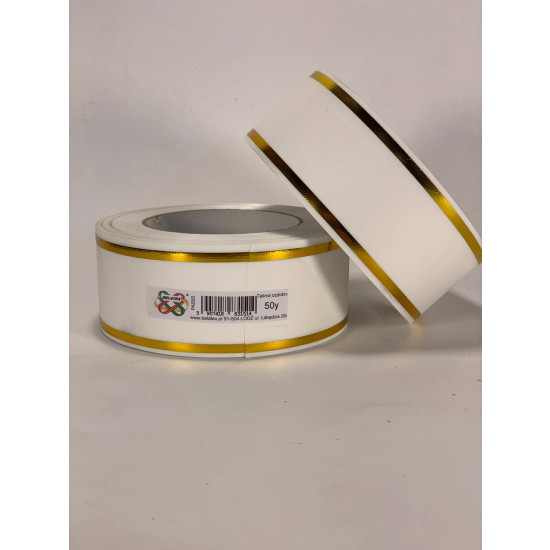 Лента пластиковая 5см, 50 ярд, белая + 2 золотые полоски, BELATEX (PAS50 -2 white)