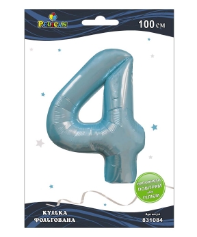 Цифра фольгована Pelican, "4" блакитна 100см Блакитний Pelican (831084)