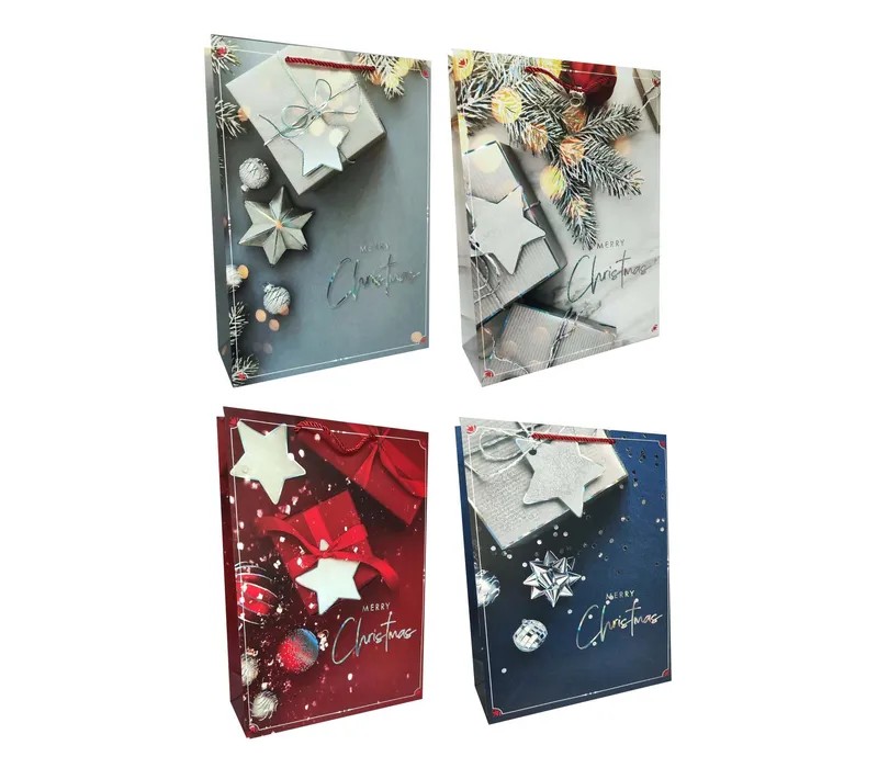 Новогодний подарочный пакет фольгированый "Merry Christmas", 18х23х8см, Разноцветный Unison (QZG-3005S)