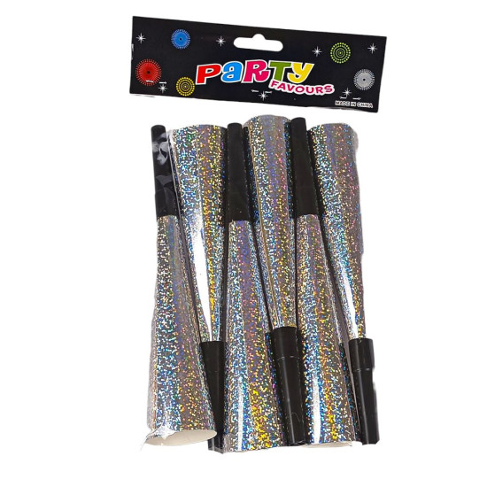 Дудка горн для дня народження, голограма срібло, 6шт/уп Срібний Unison (7500-101)