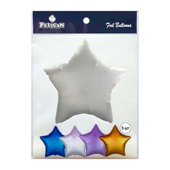 Кулька фольгована Pelican зірка 10' (25см), Сатин Біла, 5шт/уп Білий Pelican (832739)