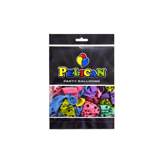 Кульки латексні Pelican 12"(30сm) "Happy Birthday, горошок"    50шт Різнокольоровий Pelican (824028)
