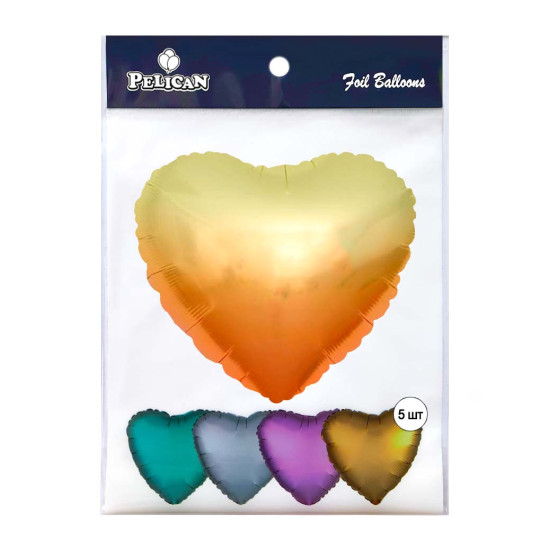 Кулька фольгована Pelican 18' серце омбре янтарно золоте 45 см, (5шт) Помаранчевий Pelican (833677)
