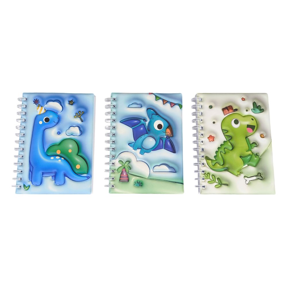 Блокнот-антистрес на спіралі А5, 80 аркушів обкладинка-3D "Динозаврик" клітинка Різнокольоровий Unison (36977-XLT)