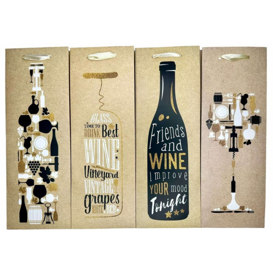 Пакет подарочный под бутылку 4 дизайнів, 210g , 12,8x36x8,4см Разноцветный Unison (HL-908-1)