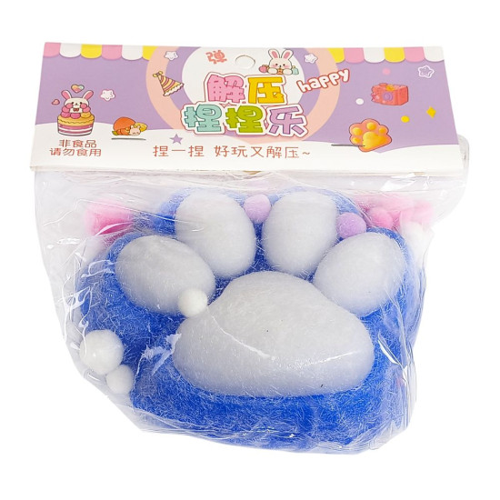 Таба сквіш антистрес  лапка хутряна араматизована 12см  синій (713002  blue + white)