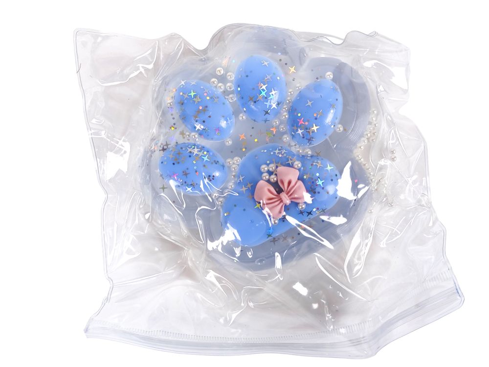 Таба сквиш антистресс  12см Лапка прозрачная светящаяся голубая (712203 blue)