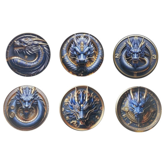 Набор деревянных подставок под чашку  6шт "Драконы" , ø 10см, толщина 2мм (CS-02)