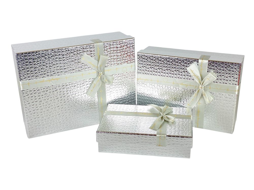 Набор коробок 3 шт прямоугольные, 33х 25 х 12см  Крокодил (10236  silver)