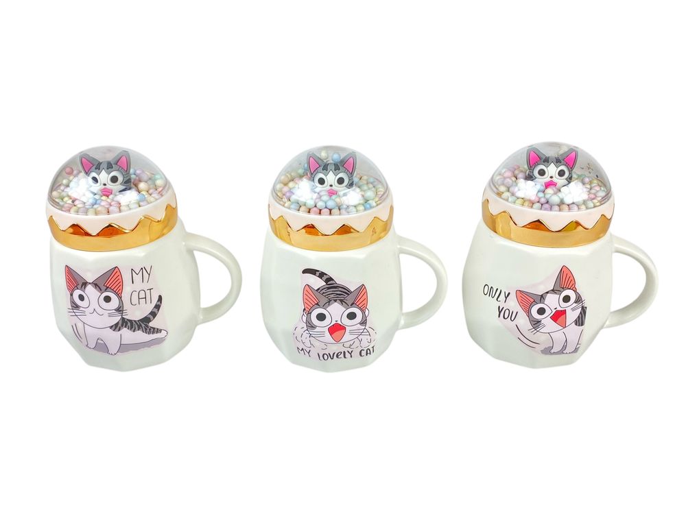 Термо чашка керамическая 430мл "Шарики  Кот" 4 вида Unison (7501-4)