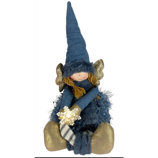 Новогодняя мягкая игрушка Фея синяя, сидящая с светящейся звездой, 15 х 15 х 48 см (L01143)