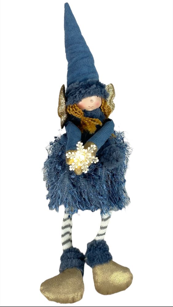 Новогодняя мягкая игрушка Фея синяя, сидящая с светящейся звездой, 15 х 15 х 48 см (L01143)