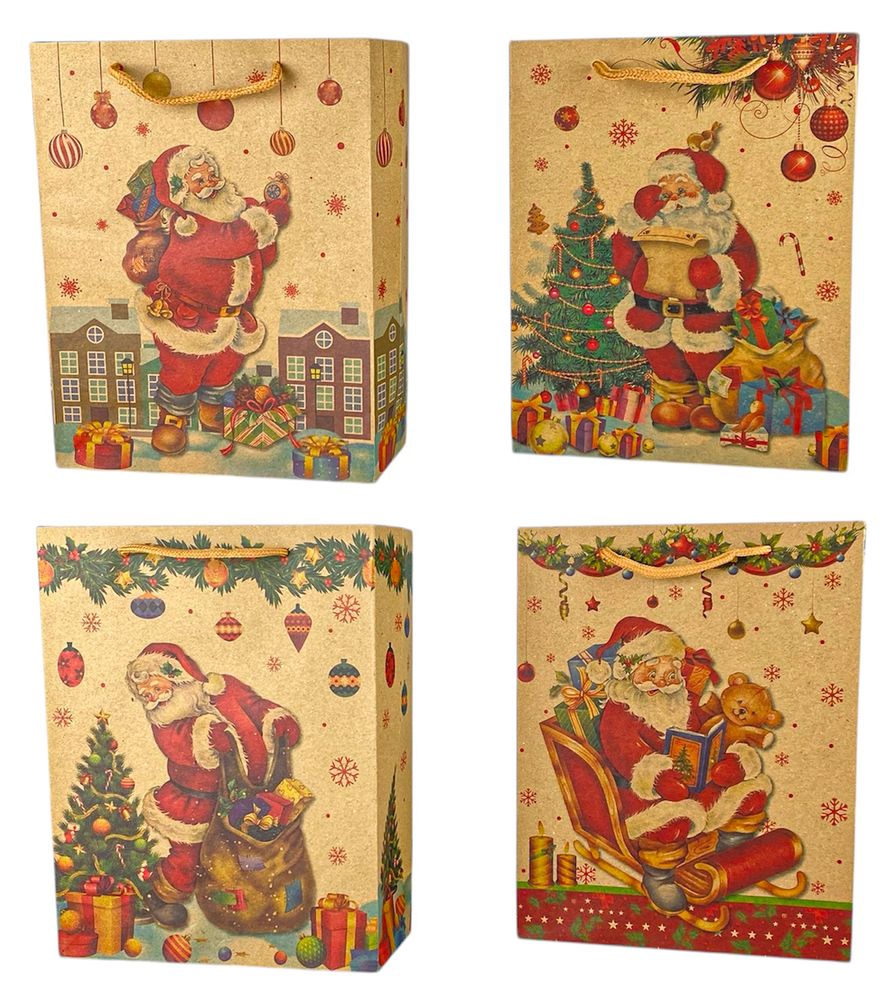 Пакет бумажный подарочный Новогодний крафт 24,5 х 19 х 8см,170г/м2 (170-24)