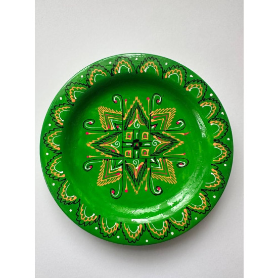 Набір декоративних дерев'яних писанок на тарілці з традиційним орнаментом Зелений Unison (L-001  green)
