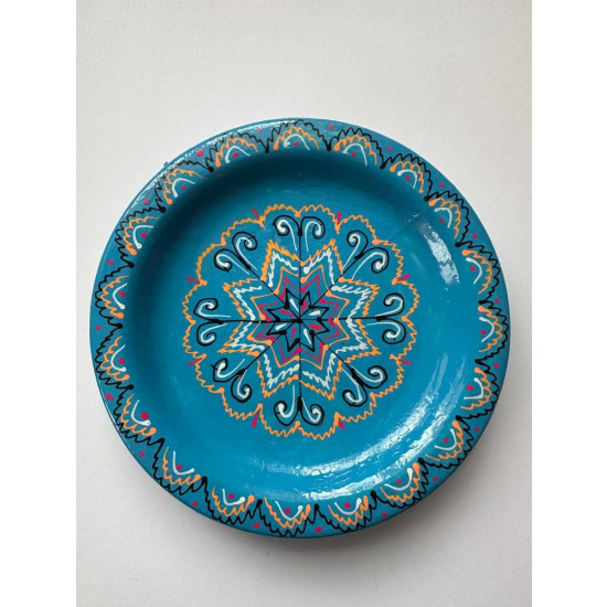 Набір декоративних дерев'яних писанок на тарілці з традиційним орнаментом Синій Unison (L-001  blue)