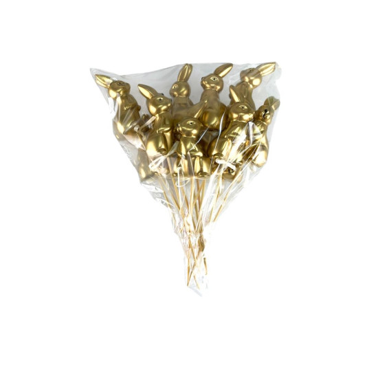 Набір золотих великодніх кроликів 6 см -12шт на паличці (L00169)