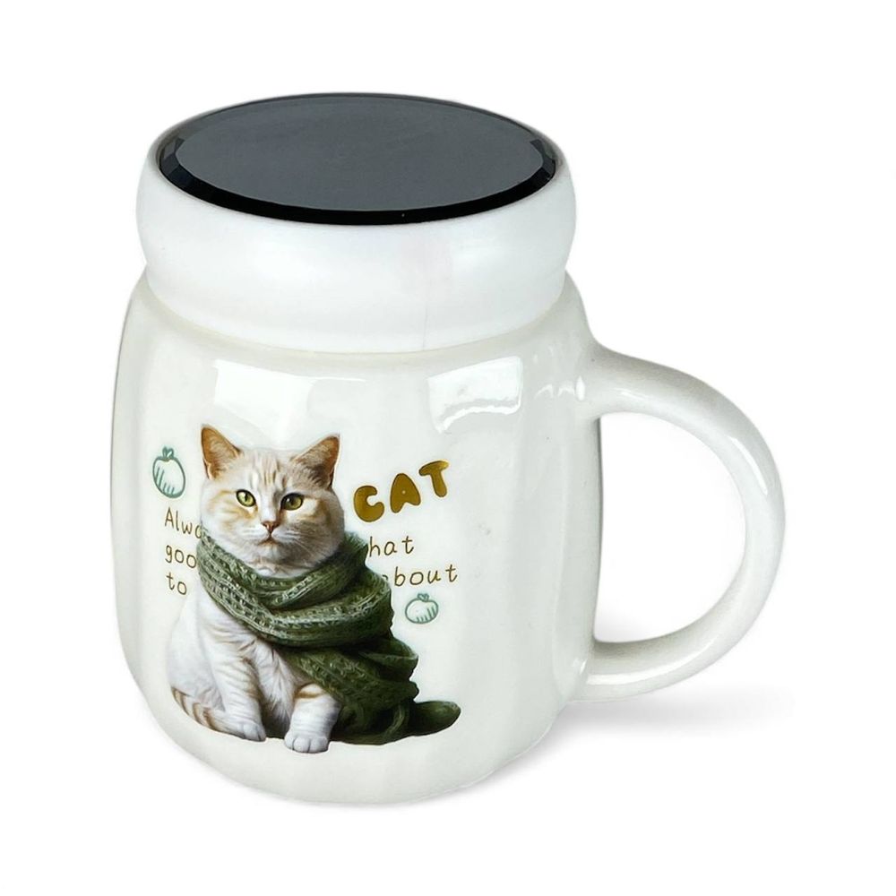Термо чашка керамічна 420мл "Котик дзеркальна кришка" (2438-1)