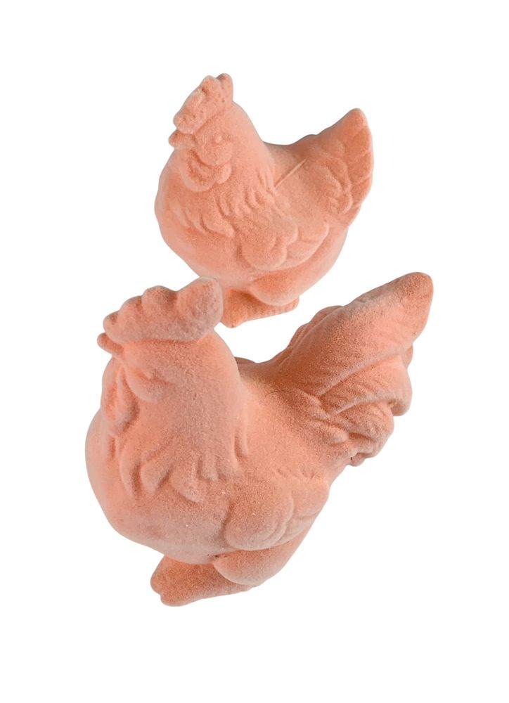 Фігурка для пасхального декору "Півник та курочка" персикові оксамитові 12см Рожевий (L00198.2)