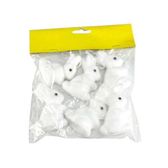 Набір білих великодніх кроликів  7 см -6шт з петелькою (L00188)