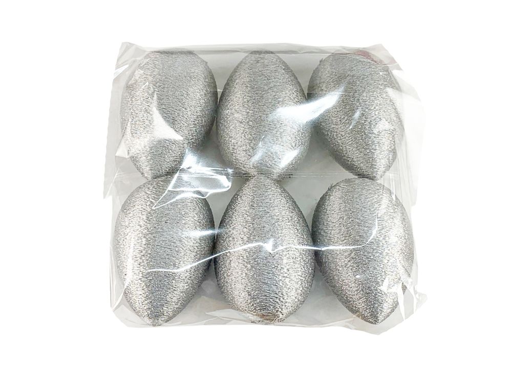 Набір  великодніх Еко яєць  із блискучою фактурою  -6шт, срібло 6см Срібний (L00201.1)