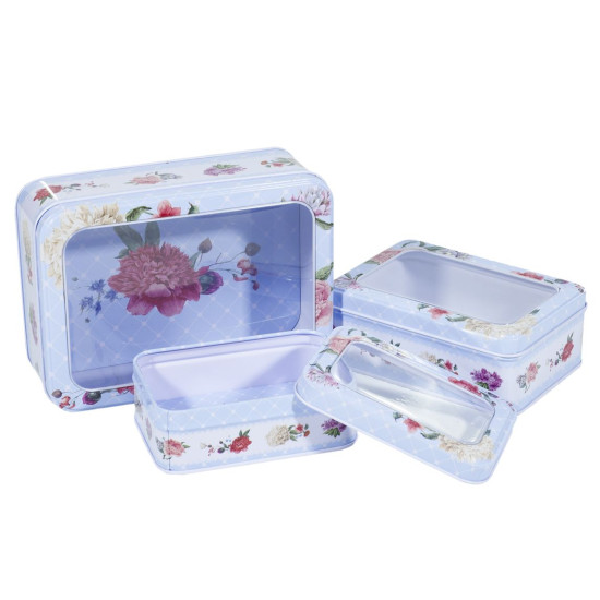 Подарункова коробка MT-147-01, металева з прозорою кришкою, прямокутна, 12.5x8.5x4.5cm/14.5x10.2x5.5cm/18.6x13.3x6.5cm, 3шт. в наборі (MT-147-01)