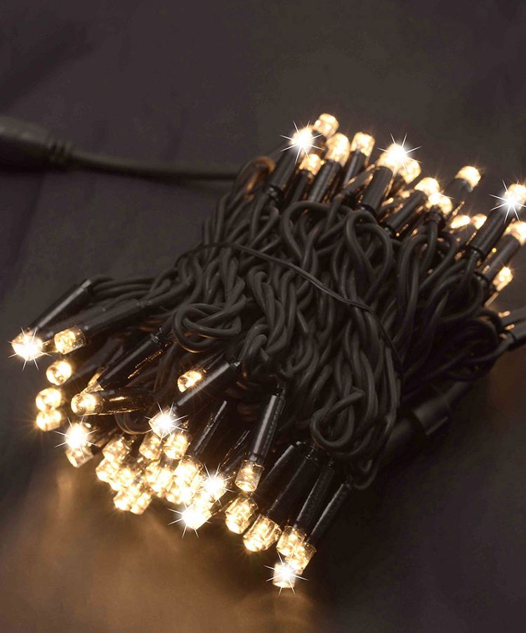 Уличная  100 LED, 10м, черный провод 3,3мм, теплый белый (1431-07)