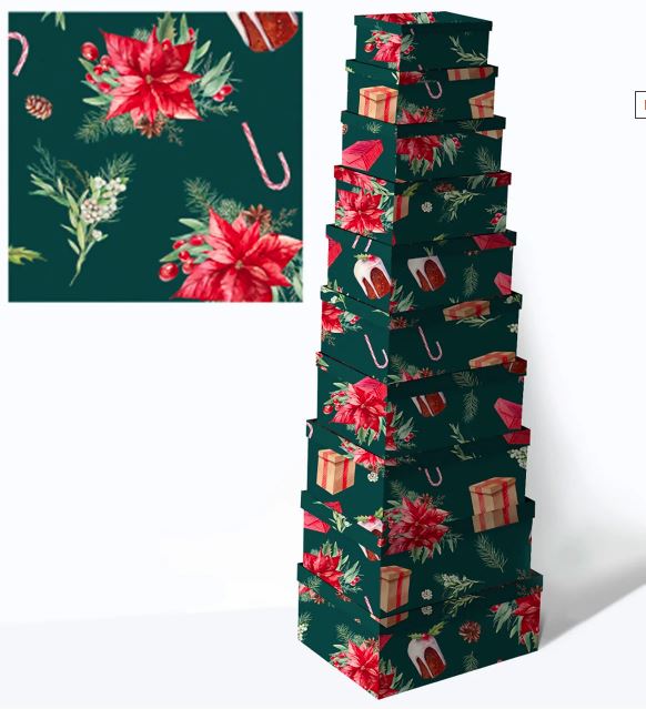 Прямокутна новорічна подарункова  коробка , 37.5*29*16/35*27*15/33*25.5*14.5/31*23*13.5/29*22*12.5/27*20*11.5/25*18*10.5/23*16.5*9.5/21*15*8.5/19*13*7.5см, (10шт в наборі) (581-4)