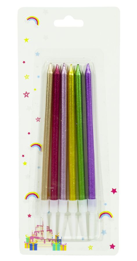 Набор свечей для торта  перламутр"Long"0,5*12см, mix, 6шт. (1282)