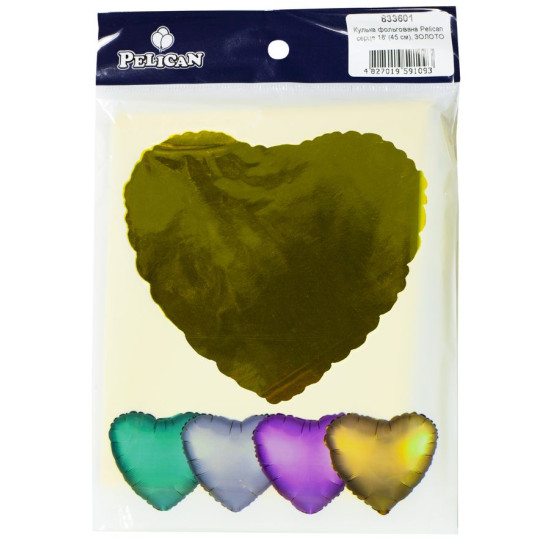 Шарик фольгированный Pelican сердце 18 "(45см), золото, 5шт/уп Золотой Pelican (833601)