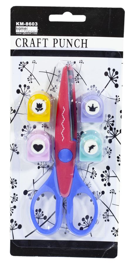 Набор 4 фигурных дыроколов + ножницы зигзаг микс, KM8603 (KM8603)