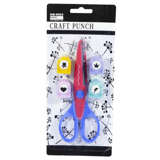 Набор 4 фигурных дыроколов + ножницы зигзаг микс, KM8603 (KM8603)