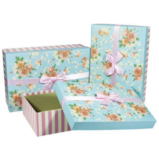 Подарункова коробка 0320-9, прямокутна блакитна з рожевим, 39.5х26.5х14cm/37.5х25х12/35х23.5х10cm   3шт. в наборі (0320-9)