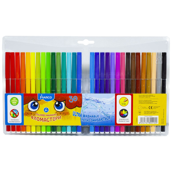 Фломастери "Marco" 30 кольорів 1,00 мм (легко змиваються) (1690-30FM)