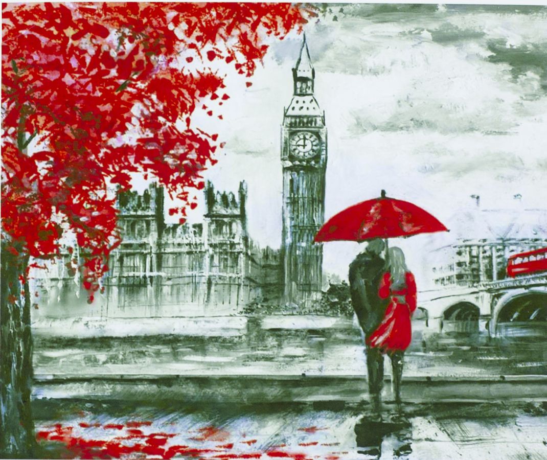 Картина по номерам "Лондон под красн.зонтом" 40*50см,крас.-акрил,кисть (3076)